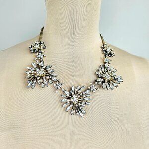 Banana Republic Crystal Starburst Statement Necklace – Gold Tone – Wedding / Eve